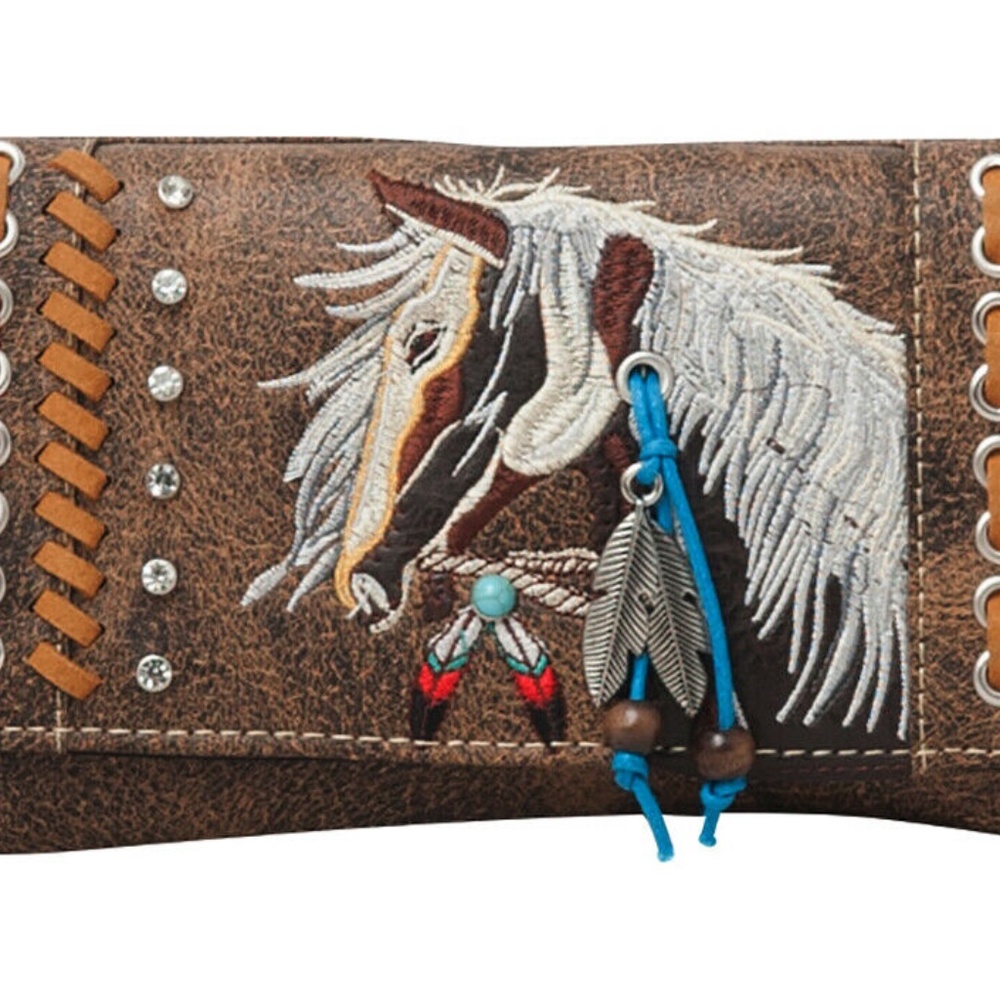 Horse Wallet Western Feather Tassel Crossbody Women Wristlet Clutch Small Purse